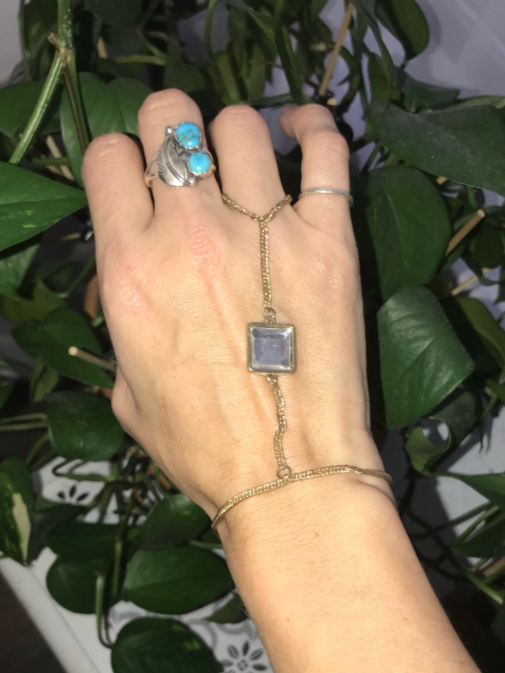 Vintage Gold Chain Bracelet Square Clear Stone